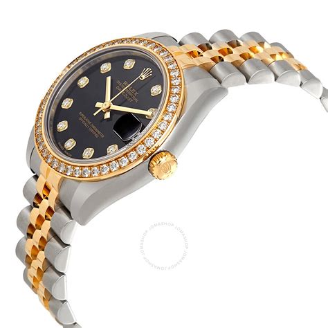 rolex 31mm with diamonds every 5 min black face|rolex datejust gold diamond.